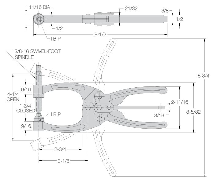 Swivel-Foot Spindle Heavy-Duty Toggle Plier - CL-254-PL Series (700 lbs) Jaw Width 1-3/4" - Image 2
